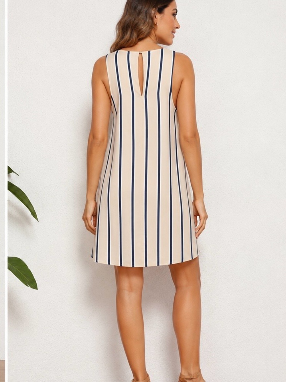 Lulus Broad Horizons Beige Striped Shift Dress S - Picture 5 of 10